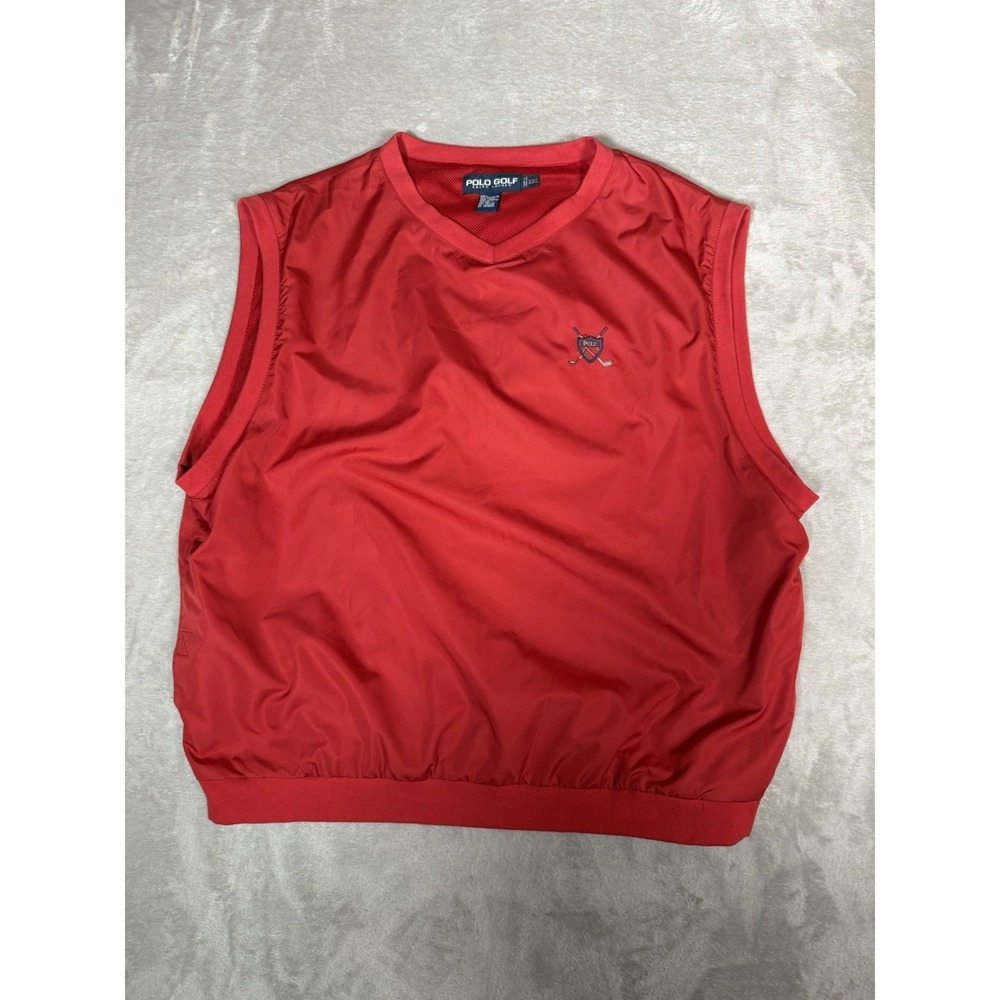 Vintage Polo Golf Ralph Lauren Vest Mens XXL Red V-Neck Windbreaker Pullover